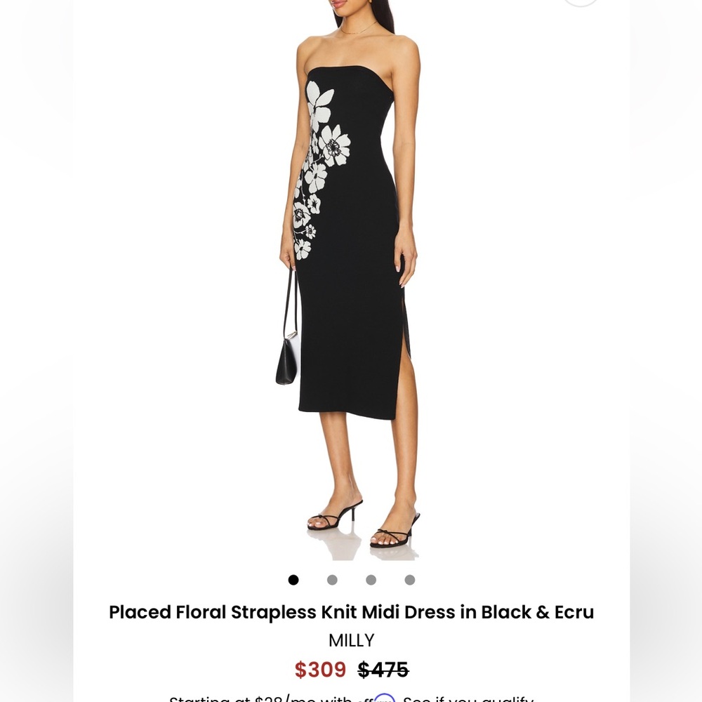 Milly Strapless Knit Dress with Black and White Floral Design